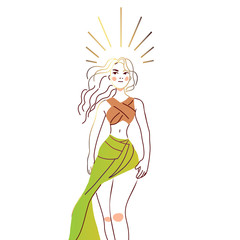 Beautifull goddes girl with gold shining