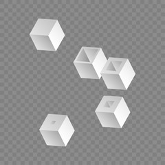 White cubes. 3D-modeling. Isolated on transparent background. Vector illustration for web design or print.
