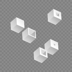 White cubes. 3D-modeling. Isolated on transparent background. Vector illustration for web design or print.