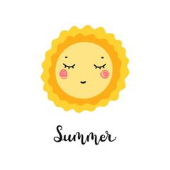 T-shirt Print Design for Kids with Little Cute Smiling Sun Icon and 