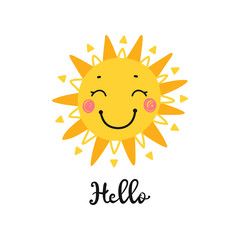 T-shirt Print Design for Kids with Little Cute Smiling Sun Icon and 