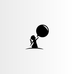 the silhouette of a little girl blowing balloons