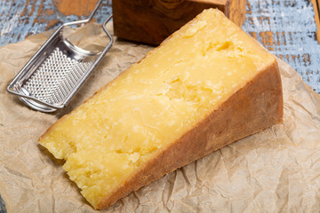Cheese collection, aged Maniva cheese from Alpine valleys near Mount Maniva, North Italy