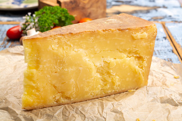 Cheese collection, aged Maniva cheese from Alpine valleys near Mount Maniva, North Italy