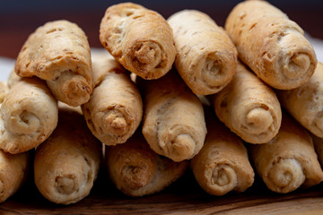 Small italian bread rolls crostini made from wheat dough with sesame