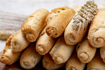 Small italian bread rolls crostini made from wheat dough with sesame