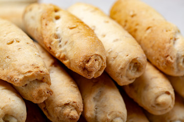 Small italian bread rolls crostini made from wheat dough with sesame