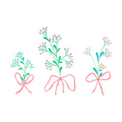 Cute print easter rabbits with color eggs, flowers and doodle leaves. Easter celebration blush drawing for printing on paper or gift wrap and wallpaper. Blossom April decorative floral composition.