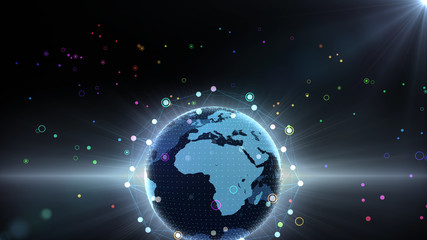 Earth on Digital Network concept background, EU, Africa, 