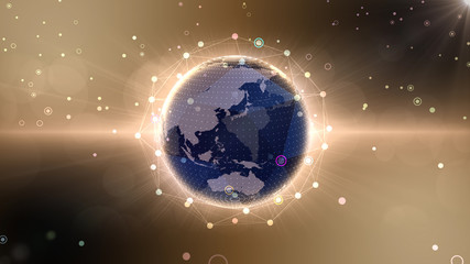 Earth on Digital Network concept background, Japan, Australia,