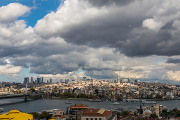 Obraz premium Istanbul, Turkey - October, 2019: Galata tower at Sunset. Istanbul, Turkey . Travel and Business background