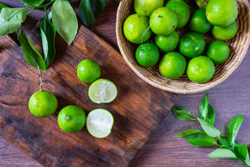 Fresh lime in green basket