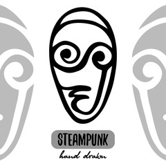 Steampunk mask outline vector illustration hand drawing logo stock