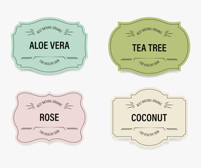 Organic label and product made with natural label. Tag and Sticker Farm fresh logo vegan food mark guaranteed.