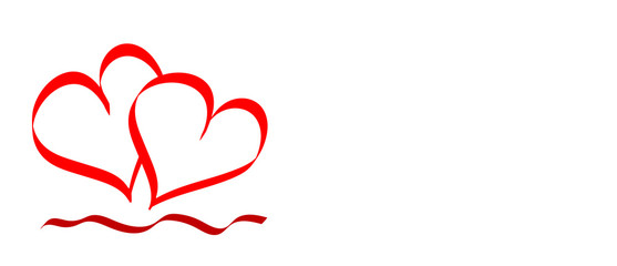 Vector illustration of two red hearts on a white background with space for text, vector banner,decoration element, graphics for greeting cards.Design elements for Valentine's day and women's day.