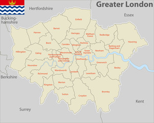 Map of Greater London, UK