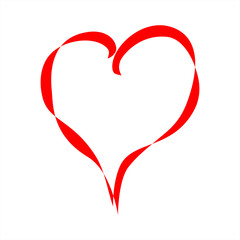 White heart icon outlined in red. Drawn love icon isolated on white background. Hand drawn for love logo, romance icon, passion symbol and Valentine's day. High detailed quality.