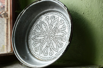 Old, antique, copper colander sieve