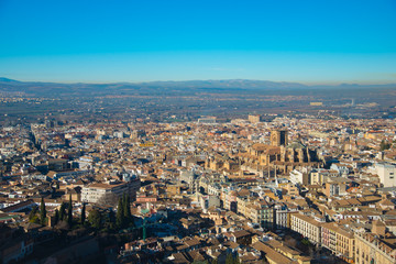 GRANADA, SPAIN - February 5, 2019: La Alhambra is UNESCO World Heritage site in Granada, Spain. Spain is an European country which has many touristic places..