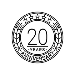 20 years anniversary logo template. 20th line art vector and illustration.