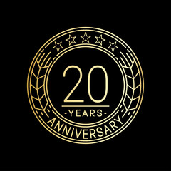 20 years anniversary logo template. 20th line art vector and illustration.