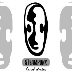 Steampunk mask outline vector illustration hand drawing logo stock