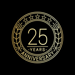 25 years anniversary logo template. 25th line art vector and illustration.