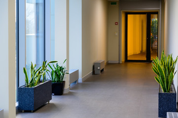 Photo of a light corridor of the interior of a modern public building.