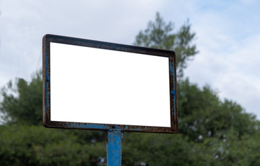 Metal sign mockup, blur background, copy space