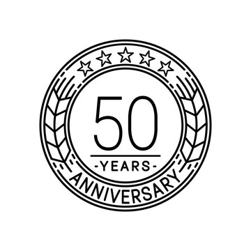 50 years anniversary logo template. 50th line art vector and illustration.