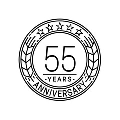 55 years anniversary logo template. 55th line art vector and illustration.