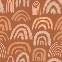 Tapeten Bestsellers Moderne handgezeichnete nahtlose Muster. Verschiedene Pastellregenbögen auf Terrakottahintergrund. Trendige Illustration zum Bedrucken von Textilien, Packpapier, Covern, Notizbüchern.