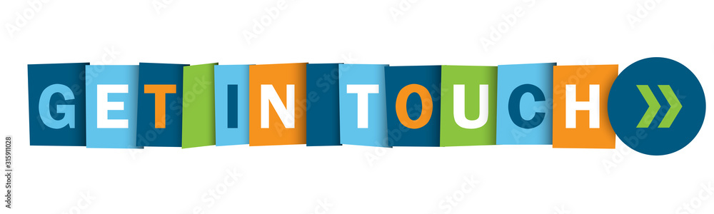Aufkleber get in touch colorful vector typographic web button