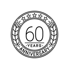 60 years anniversary logo template. 60th line art vector and illustration.