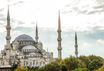 Istambul, Turkey - October, 2019: Sultan Ahmed Mosque Blue mosque in Istanbul in the sunny summer day, Turkey
