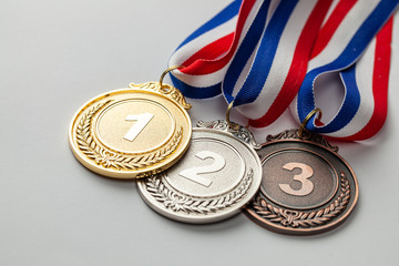 Gold, silver and bronze medal. Award for first, second and third place