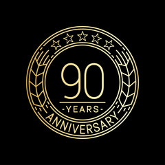 90 years anniversary logo template. 90th line art vector and illustration.