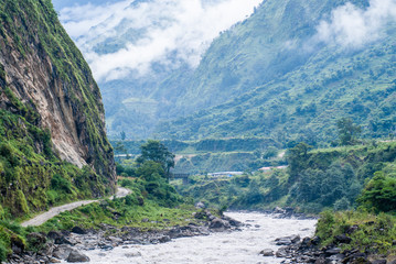 Fototapeta na wymiar Beautiful curving river in Himalaya mountains in Nepal
