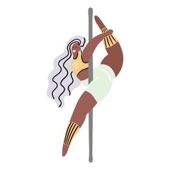 Vector cute illustration with pole dancer girl on a white background. Pole dance illustration for fitness, striptease dancers, exotic dance. Body positive
