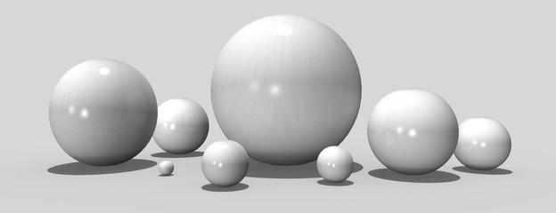 3d verschiedene Kugeln, Bälle in weiß, freigestellt