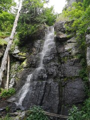 Beautiful waterfall on a rock wall in the forest