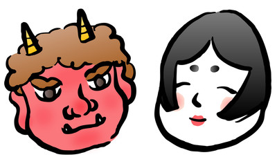 節分　鬼とお多福　イラスト