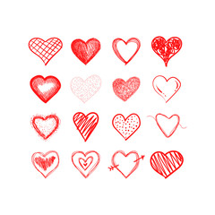 Hearts doodles collection. Symbol of love. Vector illustration.