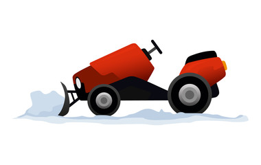 Equipment cleans the road from the snow. Road works. Snow plow equipment isolated on white background. Snow plow mini tractor, snowblower transportation