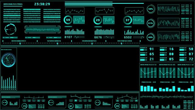 HUD Futuristic Element Cyberspace Technology Screen Panel Display. Digital UI Virtual Infographic Report Motion Background.