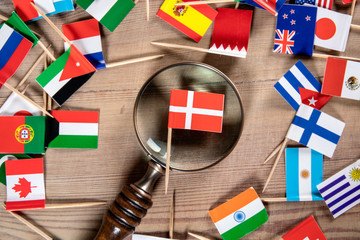 Fototapeta premium Flag of Denmark. Politics, economics, imports and exports concept