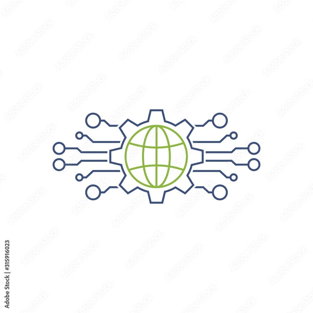 Poster global cyber system. vector linear icon isolated on white background.