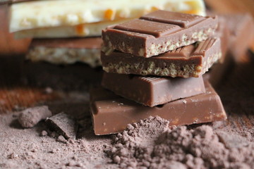 pieces of chocolate on white background