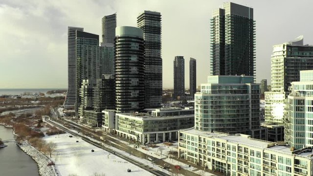 Aerial video of the Gardiner Expressway Toronto Canada