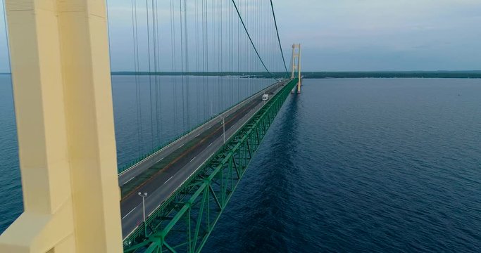 Mackinac Bridge Aerial 4k  at Dusk Northern Michigan Clip 7